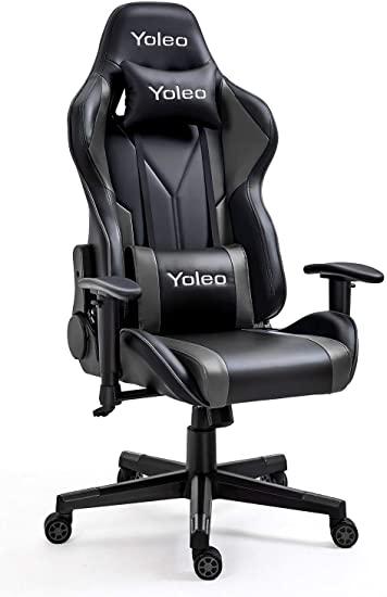 Gaming Chair -Yoleo Ergonomic Computer Gaming Chair Adjustable Armrest High Back Office Chair Mute Casters Desk Chair with Lumbar Support and Headrest, Recliner Chair BIFMA Certified Black/Grey