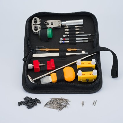 Deluxe Watch Repair Kit. High Quality Tools. Best for Battery Replacement on Screwed & Pry Off Backs, Link Pin Removal & Replacing Straps. Spare Pins. Instructions.
