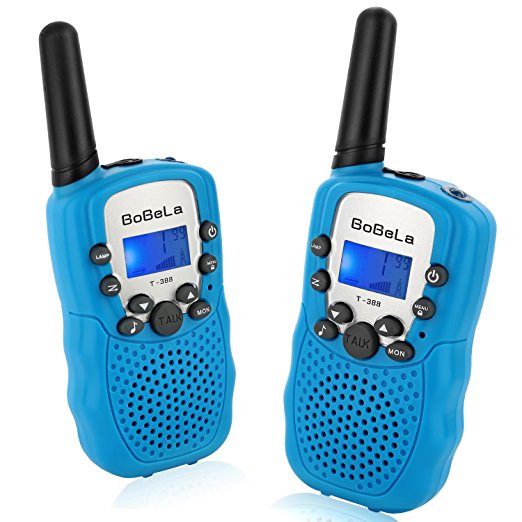 Bobela T388 Best Cheap Walkie Talkies as Festival Birthday Gifts for Boys Men / 2 Way Radio Toys for Kids Camping / Hands Free Wireless Woki Toki with Lamp for Family Elderly Fishing ( Blue 2 Pack )