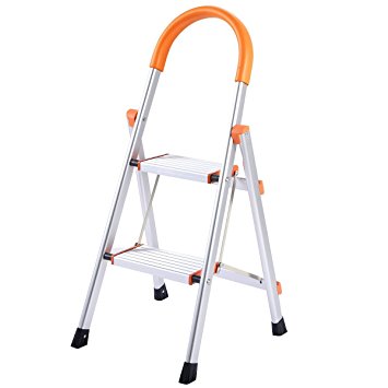 Giantex Non-slip Aluminum Ladder Folding Platform Stool 330 lbs Load Capacity (2 Step)