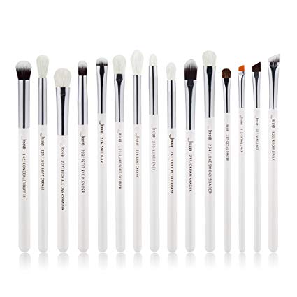 Jessup 15Pcs Pearl White/Silver Professional Makeup Brushes Set Make up Brush Tools kit Cosmetics Tools Eye Liner Shader Wood Handle Natural-synthetic Hair Brushes T237