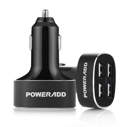 Poweradd 40W8A 4-Port USB Car Charger with Smart Charge for iPhone 6s6 Plus 5S 5C iPad Air2mini 3 Galaxy S6 edge S5 Note 5 4 More Smartphones and Tablets