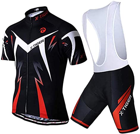 X-TIGER Men’s Summer Short Sleeve Cycling Suits Set Cycling Jersey with 5D Gel Padded Shorts Bib Shorts For All Levels Of MTB Cyclist From Beginner To Pro