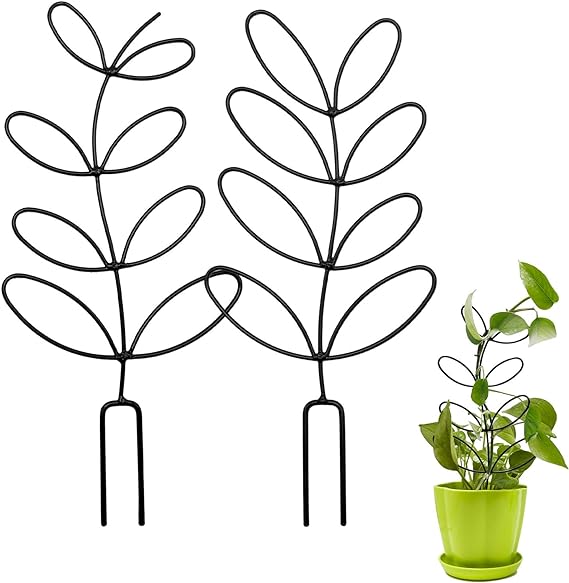 Hoypeyfiy Metal Potted Plants Trellis,Metal Wire Potted Plant Support Stake, Leaf Shape Garden Trellis for Climbing Plant and Other Small Potted Plant