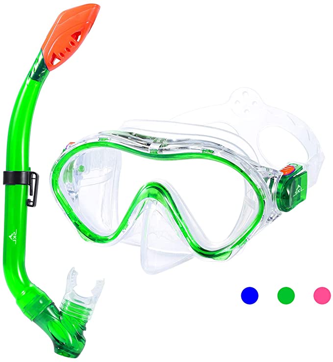 SKL Kids Snorkel Set,Dry Top Snorkel Mask with Big Eyes for Boys, Girls,Anti-Fog and Anti-Leak Swimming Diving Mask Snorkel Glasses for Children