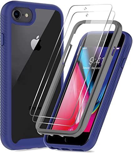 LeYi Case for iPhone SE Case (2022/2022), iPhone SE 3/8/ 7/ 6s/6 Case with Tempered Glass Screen Protector [2 Pack], Full-Body Shockproof Hybrid Phone Cover Case for iPhone SE 3/8/7/6s/6, Blue