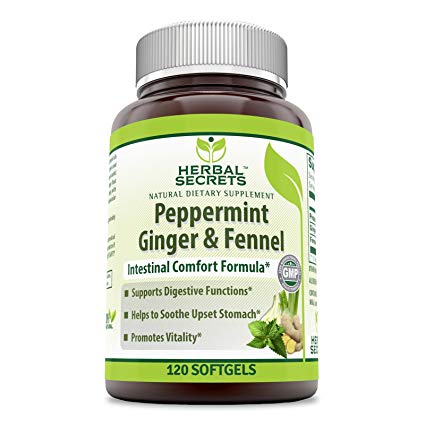 Herbal Secrets Peppermint Ginger & Fennel 120 Softgels - Supports Digestive Functions - Promotes Vitality