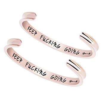 2 Pack Keep Going Cuff Women's Girl's Adjustable Bracelet Stainless Steel Metal Grooved Inspirational Cuff Bangle
