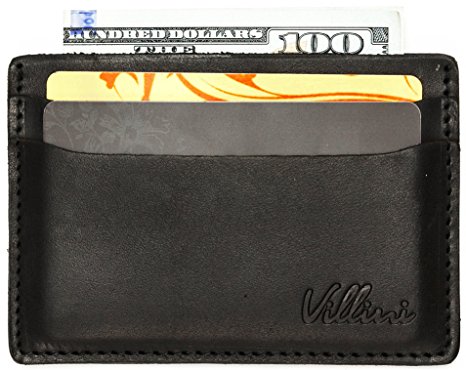 Villini Leather Slim Credit Card Holder - Thin Front Pocket Wallet - Compact Minimalist Card Case