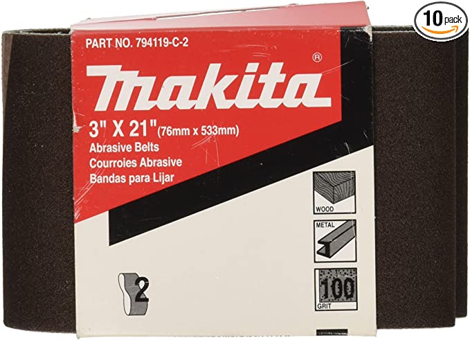 Makita 742307-5 60 Grit 10-pack 3-Inch x 21-Inch Abrasive Sanding Belt,