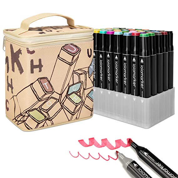 ioiomarker 40 Vibrant Colors Alcohol Markers Set Double Tips Art Drawing Permanent Marker Pen with Leather Cartoon Carrying Base for Kids/Adults/Profession Designer(Animation Design)
