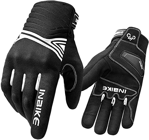 INBIKE Waterproof Winter Motorcycle Gloves Thermal Fleece Touchscreen with TPR Palm Pad Cushioning Hard Knuckle White Large