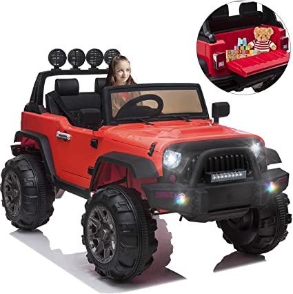 OTTARO Kids Electric Car,12V Battery Powered Wheels Car for Kids,Ride on Cars Trucks Motorized Vehicles w/ Parental Remote Control, LED Lights, MP3 Player,Safety Belt,Spring Suspension（Red）