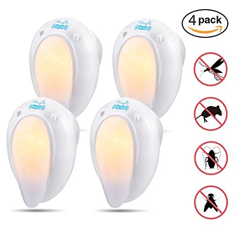 Pest Repellent Night Light, KingSo 4 Pack Plug In Ultrasonic Insect Repellent Electronic Pest Repeller, Repel Mouse, Bed Bugs, Roaches, Ants, Mosquito Repellent Human & Pet Safe