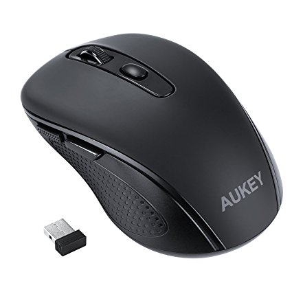 AUKEY Wireless Mouse 2.4G USB with 6 Buttons 3 Adjustable Levels DPI ( 800 / 1200 / 1600 ) Mini Slim Computer Mouse for PC/Windows/Laptop/MAC - Black