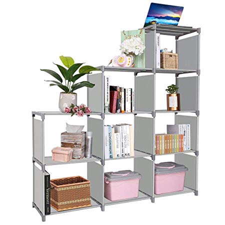 Clewiltess 9 Cube DIY Storage Bookcase,Bookshelf for Kids,Home Furniture Storage Shelves Closet Organizer Rack Cabinet for Bedroom Living Room Office, Grey