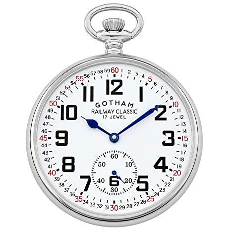 Gotham Men's Silver-Tone Mechanical Hand Wind Railroad Pocket Watch # GWC14103S
