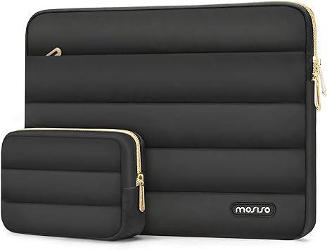 MOSISO Puffy Laptop Sleeve Compatible with MacBook Air/Pro, 13-13.3 inch Notebook, Compatible with MacBook Pro 14 inch M3 M2 M1 Chip 2023-2021, Polyester Horizontal Bag with Small Case, Black