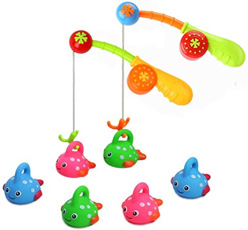 BeebeeRun Bath Toys for Toddlers Kids Bathtub Fun Toys Fishing Game with Cute Spotted Fish and Fishing Rod, Christmas Toys Gifts for Boys Girls Children - Color Random