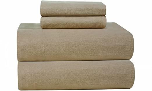 Pointehaven Heavy Weight Solid Flannel 100-Percent Cotton Sheet Set, Linen, King