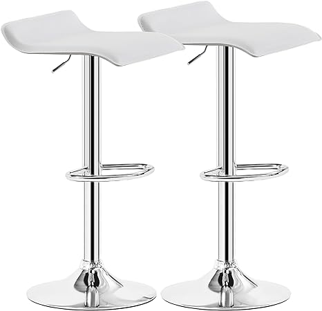 VECELO Bar Stools Set of 2, Swivel Bar Chairs, Adjustable Counter Bar Stools, Modern Armless PVC Stools for Kitchen/Island/Bar/Dining Room/Party, White