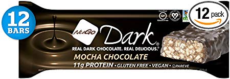 NuGo Dark Mocha Chocolate, 11g Vegan Protein, 200 Calories, Gluten Free, 12 Count