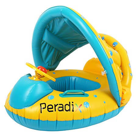 Peradix Baby Float Water Toys with Inflatable Canopy Sunshade Swimming Pool Boat Upgraded Floating Ring
