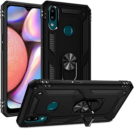 Phone Case Compatible with Samsung Galaxy A10s Case Military Grade Protective Samsung Galaxy A10s Cases Cover with Ring Car Mount Kickstand for Samsung Galaxy A10s - Black