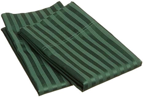 100% Premium Long-Staple Combed Cotton 300 Thread Count Standard Pillowcase Pair Stripe, Hunter Green