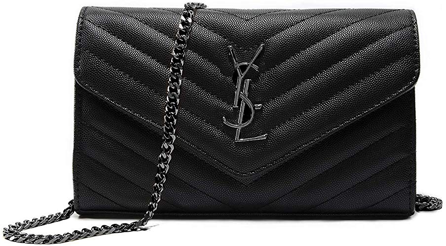 Simple Small Vegan Leather Crossbody Bag Quilted Shoulder Purse With"Y" Adjustable Chain Strap