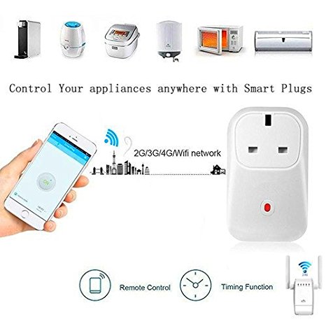 Wifi Smart Socket Outlet UK Plug, Wireless Remote Control Socket Electrical Outlet Switch Digital Timer Power with 3 Modes Turn on / Off Electronics From Anywhere, Remote Control, Timing Function Control Electrical Plug Switch for Household Appliances, Free IOS / Android App