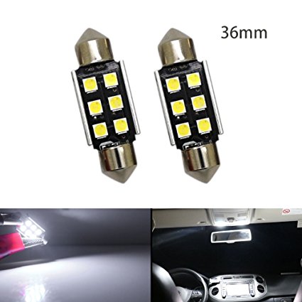 6418 C5W Festoon LED Car Interior License Plate Dome Lights Bulbs with Canbus Error Free 6-3030 SMD Chipsets Xenon White 6000K 1.50” 36MM Pack of 2