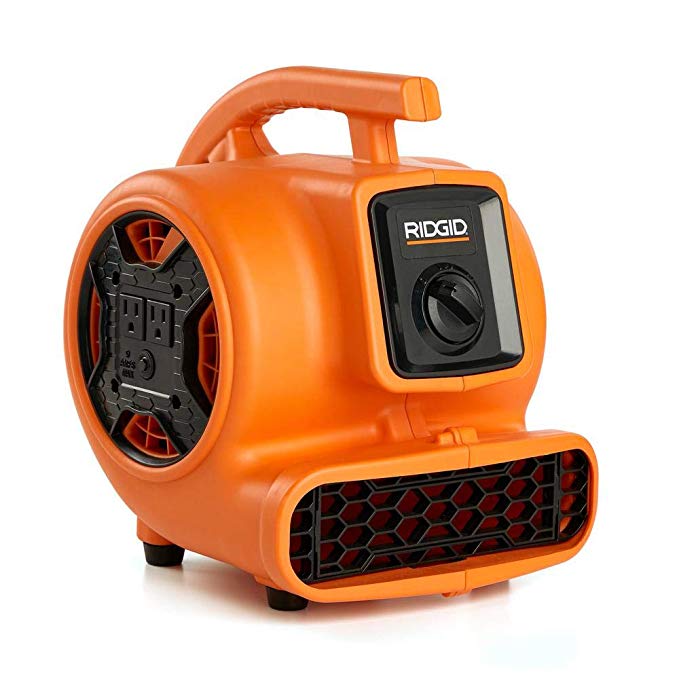 RIDGID 600 CFM Blower Fan Air Mover with Daisy Chain, 1/5 HP, 2.1 Amp, 3-speed Induction Motor, Adjustable Vent, Ergonomic Handle for Easy Lifting and Carrying, AM2265