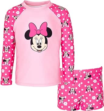 Disney Minnie Mouse UPF 50  Rash Guard and Swim Shorts Swimsuit Set Infant to Big Kid