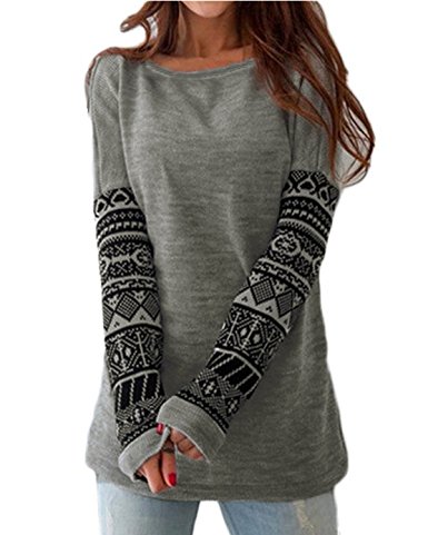 ZANZEA Women's Sexy Casual Autumn Print Loose Long Sleeve Round Neck Tops Blouse T-Shirt