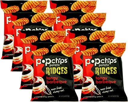 Popchips Ridges Tangy Barbeque Popped Chips, 0.8 Oz (Pack of 8)