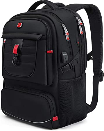 Travel Backpack Men 17.3 Inchs Laptop Backpack with USB Charging Port Business Airline Approved Backpack Water-resistant Hiking School Backpack for College Student Business Work Travel Men Women,Black
