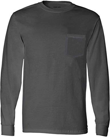 Joe's USA Men's Long Sleeve Pocket Crew Neck T-Shirts in 10 Colors: S-4XL