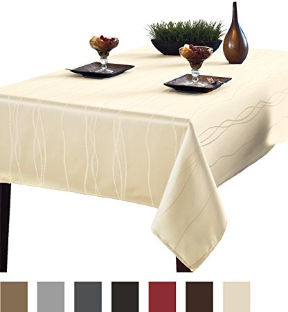 Benson Mills Gourmet Spillproof Fabric Tablecloth, Beige/Ivory, 60-inch-by-104-inch