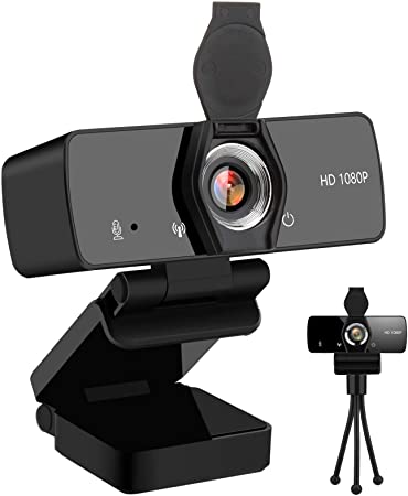 Adhope Webcam for PC with Microphone,HD 1080P Streaming Webcam for Laptop Desktop, USB Plug and Play Web Camera for Video Calling, Studying, Conference, Live Broadcast (With Privacy Cover&Tripod)