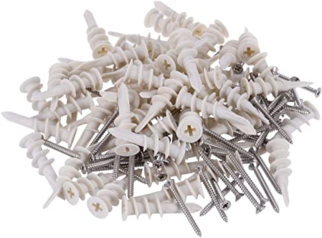 120 Pcs, Self Drilling Drywall Anchor with Stainless Steel Screws Sets, Plastic Hollow-Wall Anchor Kit.