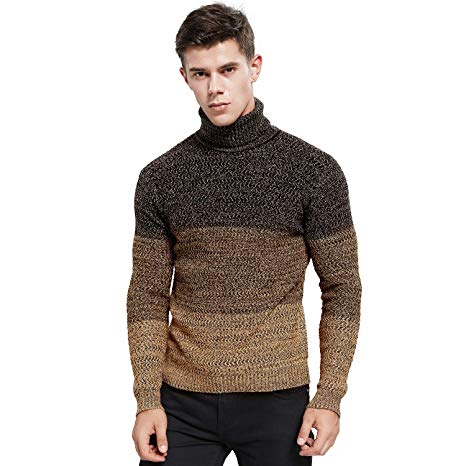 Zicac Men's Casual Long Sleeve Twisted Knitted Turtleneck Pullover Crew-Neck Knitwear Jumper Casual Knitted Pullover Sweaters