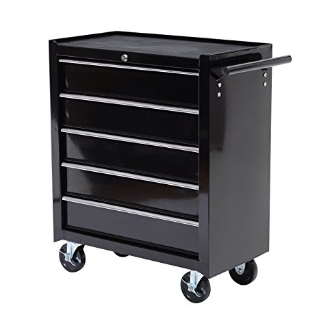 HomCom 24" Rolling Tool Cabinet Garage Cart with 5 Sliding Drawers