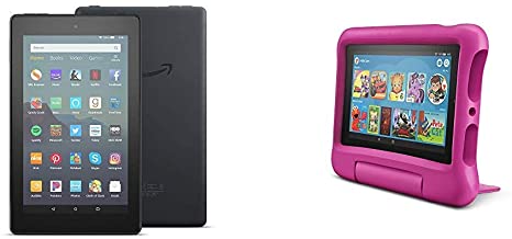 Fire 7 Family Pack - Fire 7 Tablet (16GB, Black)   Fire 7 Kids Edition Tablet (16GB, Pink)