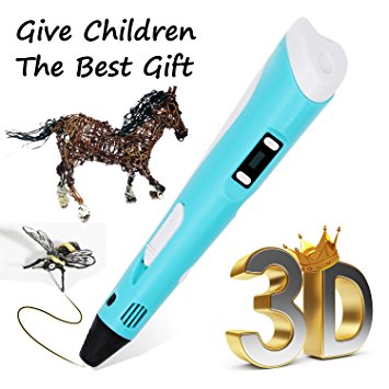 [Upgraded] 3D Printing Pen, PathingTek Intelligent 3D Pen， Model Printer with LCD Screen Drawing Pen Arts and Crafts  3 Free 1.75mm Filament Refills，Birthday Gift for Children(Blue)