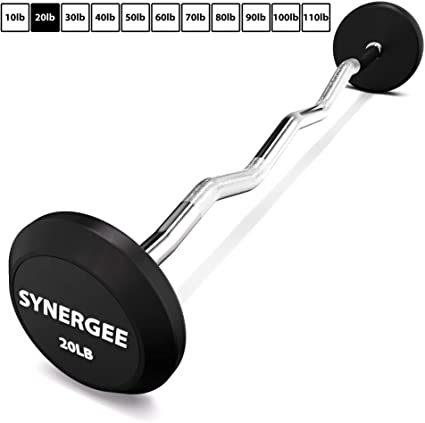 Synergee Fixed Easy Curl Bar Pre Weighted Curved Steel Bar with Rubber Weights - Fixed Weight