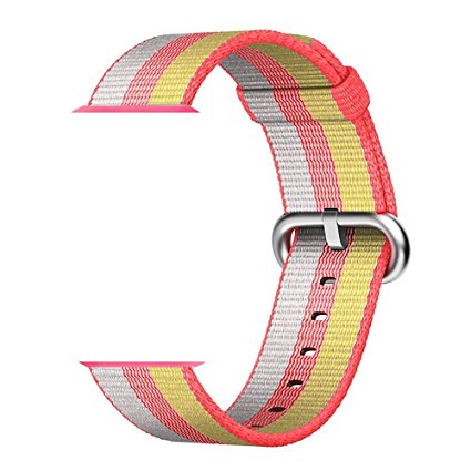 Smart Watch Band, Uitee Newest Woven Nylon Band for Apple Watch Series 42mm 1 & 2, Comfortably Light With Fabric-Like Feel Wrist Strap Replacement with Classic Buckle (Red Woven Nylon)