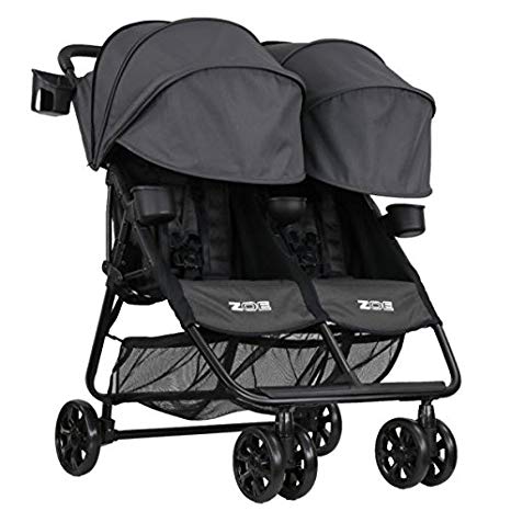 ZOE XL2 BEST v2 Lightweight Double Travel & Everyday Umbrella Twin Stroller System (Noah Grey)