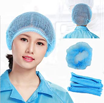 Disposable Bouffant (Hair Net) Caps, Ranyi (100 Pack Blue 21 Inch) Disposable Nonwoven Bouffant Caps Hair Net Cover with Elastic Stretch Band for Food Service, Schools, Hospitals, Factory, Cleaning