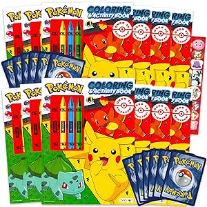 Pokemon Party Favors for Kids - Pokemon Party Supplies Bundle Includes 12 Pokemon Coloring Books for Kids and 12 Pokemon Cards Plus Jumbo Crayons | Pokemon Party Favors Bulk